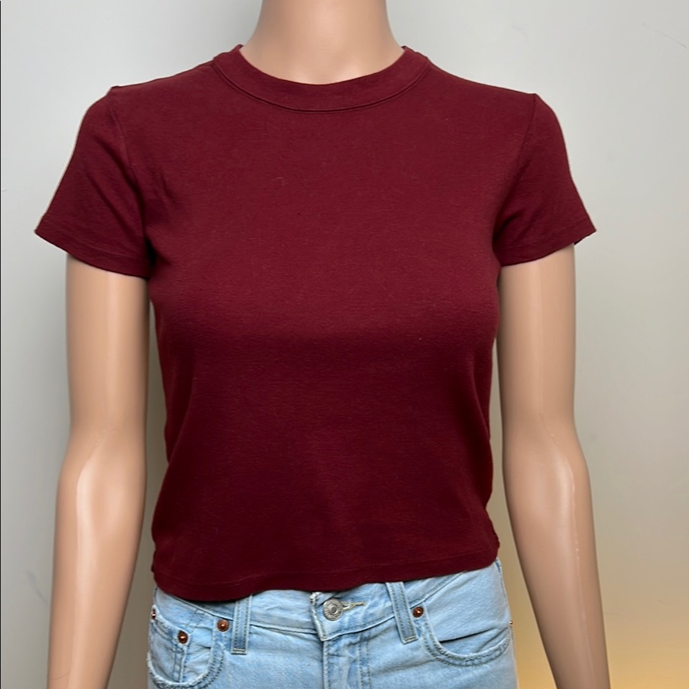 Brandy Melville Maroon Fitted Short Sleeve Cropped Tee